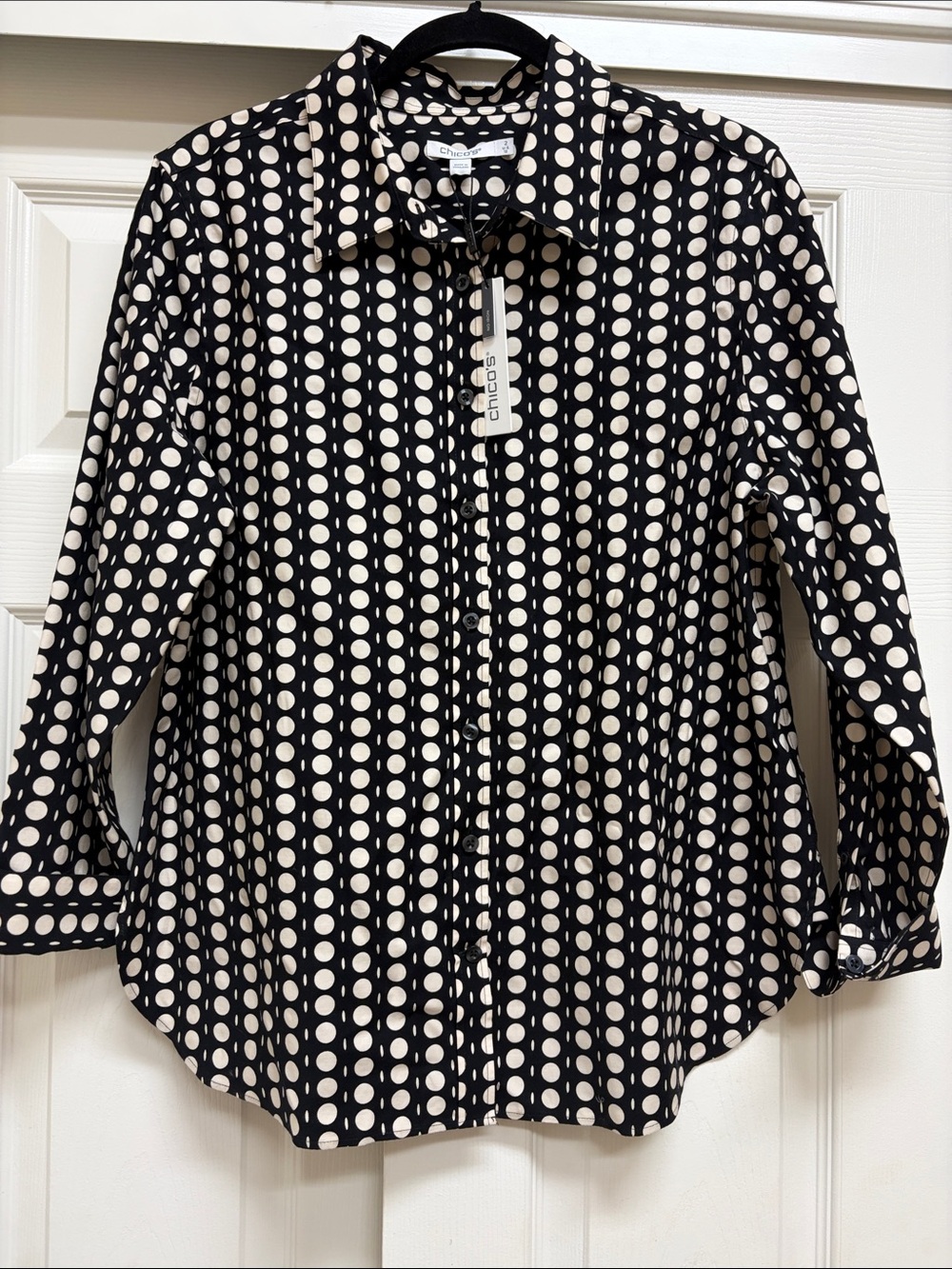 Chico's Black and Cream Polka Dot Button-Down Blouse